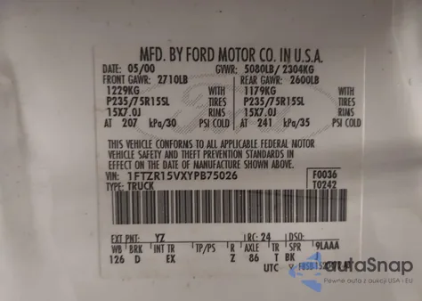 2000 Ford Ranger Xl/Xlt from USA, damaged, VIN 1FTZR15VXYPB75026